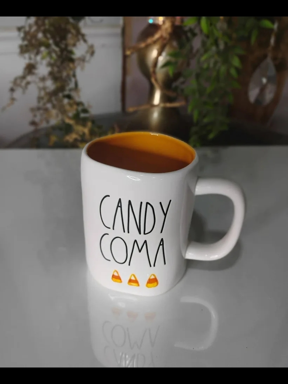 Rae Dunn White Mug with Orange Interior - "CANDY COMA"
